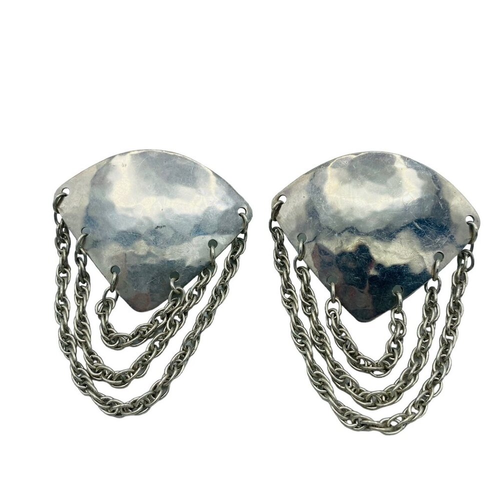 Vintage Sterling Silver Athalie Triangle 3 Chain Stud Earrings 15.3 Grams MCM